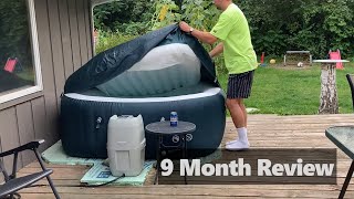 Saluspa Inflatable Hot Tub  9 Months Later Review  Cleaning [upl. by Ennaxor]