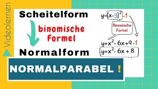 Normalparabel  von der Scheitelform zur Normalform  mithilfe der Binomischen Formel [upl. by Enelrahs]