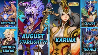 MARTIS SKIN STARLIGHT AUGUST  AGUSTUS KARINA NEW SKIN GROCK LIMITED SKIN MLBB UPCOMING SKIN 2024 [upl. by Ellenij]