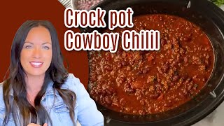 Easy Crock pot Cowboy Chili Recipe  The Best Crockpot Chili [upl. by Yenroc]