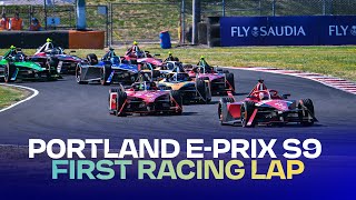 Jostling at the start 👀  First racing lap of the Season 9 Southwire Portland EPrix [upl. by Asfah262]