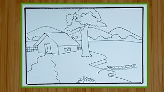 village scenery drawing  gramer drisso  pencil scenery drawing for beginners in easy way [upl. by Bevan]