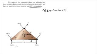 Determine the magnitude of the force F so that the resultant couple moment is 400 Nm clockwise [upl. by Arty]