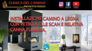 CAMINETTO A LEGNA MODERNO CON VETRO SALISCENDI A ELLE INSTALLAZIONE CANNA FUMARIA ESTERNA RAME [upl. by Ecissej]