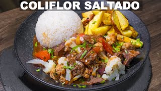 COLIFLOR SALTADO de CARNE Suave y Jugoso Cocinado en un Toque  Abelca [upl. by Aihsal]