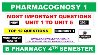 Pharmacognosy 4th semester important questions  Pharmacognosy 1  Carewell Pharma [upl. by Poliard]