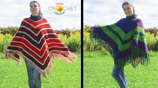 Poncho w Fringe  Autumn amp Halloween Stripe Patterns  Crochet Tutorial [upl. by Anahs325]