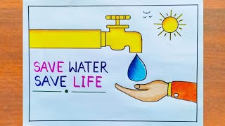 World Water Day Poster Drawing  Save Water Save Life Poster Drawing Easy Steps  Water Day Drawing [upl. by Dyson]