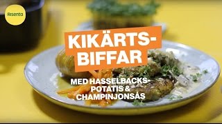 Kikärtsbiffar med hasselbackspotatis amp champinjonsås [upl. by Nonnahc]