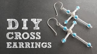 DIY Beaded Cross Earrings  Christmas Earrings Tutorial [upl. by Donni]