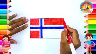 Hvordan tegne og fargelegge det Norske flagget  Norske Barnesanger l barnesanger på norsk [upl. by Qulllon]