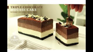 Ultimate Triple Chocolate Mousse Cake  No Bake  No Gelatins  No Eggs [upl. by Matthews]