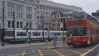 Manchester Piccadilly Gardens Buses Trams 1 1992 [upl. by Leasia487]