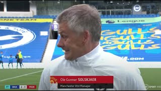 Funny moment as Solskjaer gets a fright in interview following dramatic United win at Brighton [upl. by Ko656]