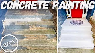 DIY FRONT STAIR TRANSFORMATION  How To Paint Concrete [upl. by Lemart]