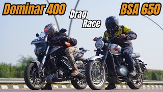 Dominar 400 vs BSA GoldStar 650 Drag Race [upl. by Akierdna]