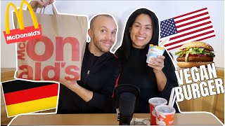 AMERICAN TRIES GERMAN MCDONALDS VEGAN BURGER [upl. by Arraic158]