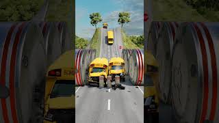 Ambulance Van amp School Buses vs Hydraulic Crush  BeamNGdrive [upl. by Zeus]