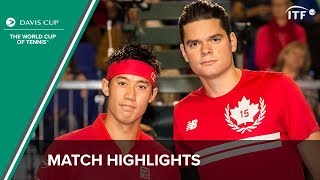 Kei Nishikori vs Milos Raonic Highlights  Japan vs Canada  Davis Cup  ITF [upl. by Aikaj]