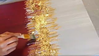 DIY Red Silver and White Gold Leaf Glitter Abstract Wall Art [upl. by Althee]