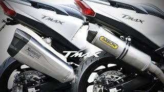 Yamaha TMAX SX 20172018  Akrapovic vs Arrow exhaust [upl. by Thornburg]