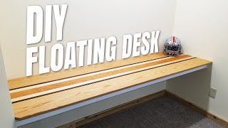 DIY Floating Desk with AWESOME Computer Cable Management  How to  Home Office Makeover Part 1 [upl. by Ahsikym]