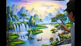 Vẽ tranh tường 3d mẫu tranh sơn thủy K10 LH học vẽ tranh phong cảnh tại lớp 3d scenery paintings [upl. by Yeltrab]