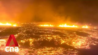 Volcano erupts on southwest Icelands Reykjanes peninsula [upl. by Aicilef625]