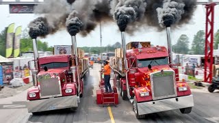 SEMI TRUCKS Drag Racing with 120000 lbs Trailers [upl. by Amaris131]