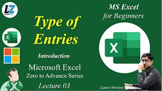 3 MS Excel  Types of Entries  UrduHindi microsoft excel computer learning teacher [upl. by Drannel]