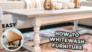 How to Whitewash amp Distress Furniture DIY Farmhouse Coffee Table easy amp budgetfriendly [upl. by Adalia]