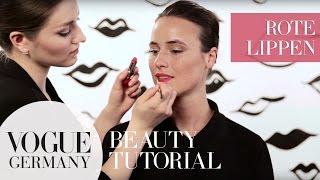 Perfekte rote Lippen schminken – red juicy lips makeup howto  VOGUE Beauty Tutorial [upl. by Dulce669]