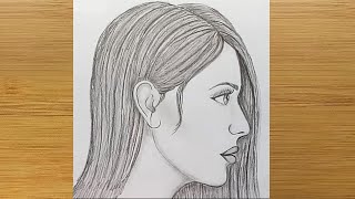 How to draw side face of female  Easy Way to Draw a girlSide View  Pencil drawing [upl. by Conall]