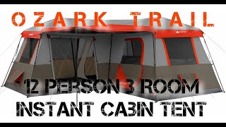 Ozark Trail 12 Person 3 Room Instant Cabin Tent Assembly And Review [upl. by Adnohsad]