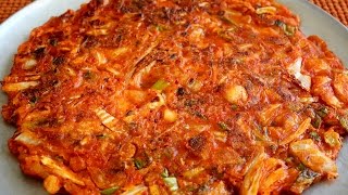 Two kinds of kimchi pancakes Kimchijeon 김치전 [upl. by Renita]