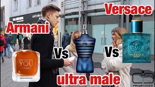 Versace Eros vs Jean Paul Gaultier Ultra male vs Armani Stonger with you intensely  fragrance test [upl. by Bertrand322]