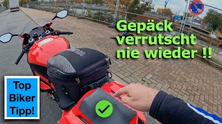 Gepäck auf dem Motorrad sicher und rutschfest anbringen  Dank 11 Euro Tool Reise kann los gehen [upl. by Akenom920]