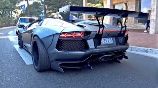 Liberty Walk Lamborghini Aventador w Akrapovic Start up Revs Accelerations [upl. by Ahsetra320]