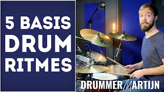 De 5 Belangrijkste Basis Drum Ritmes  Drumles van DrummerMartijn [upl. by Eras633]