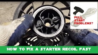 How to fix a pull starter recoil spring and replace a stuck or limp pull cord [upl. by Chapnick]