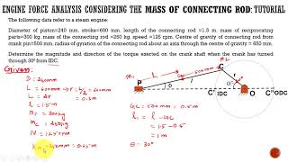 Dynamics of Machinery Lectures  Horizontal Engine Force AnalysisConsidering mass of connecting rod [upl. by Fedak]