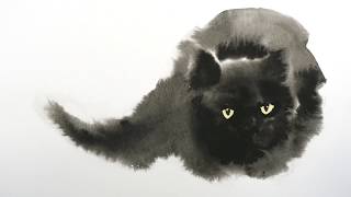 Watercolor Black Cat Tutorial  Wet in Wet technique [upl. by Volding144]