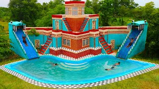 Full Video Building Villa House Twine Water Slide amp Design Swimming Pool For Entertainment Place [upl. by Daffie]