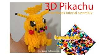 3D Pikachu Pokemon perler beads Hama Beads tutorial assembly [upl. by Netsirc633]