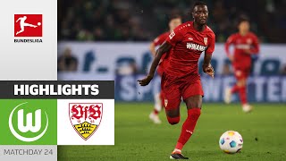 Guirassy Brace In 5GoalThriller  VfL Wolfsburg  VfB Stuttgart  Highlights  MD 24  Buli 2324 [upl. by Salokin]