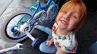 TRAiNING WHEELS are gone Adley Learns to Ride a big Bike Niko 2nd BiRTHDAY family beach party 🦈 [upl. by Ahsitil]