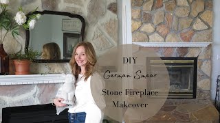 DIY Old World German Schmear Stone Fireplace Makeover in 1 day [upl. by Adlig340]