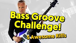 Bass Groove Challenge  5 Awesome Bass Riffs tabs amp tutorial [upl. by Heiskell]