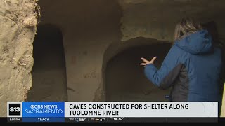 Heres a look at homelessconstructed caves found along Tuloumne River [upl. by Htomit]