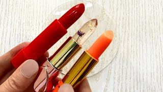 LIPSTICK SLIME Mixing Colorful Lipsticks into Clear Slime ASMR MAKEUP SLIME [upl. by Anilyx]